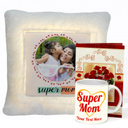 Personalised Mug & LED Cushion For Mom - Super Mom Personalized LED Cushion, Super Mom Personalized Mug and Card