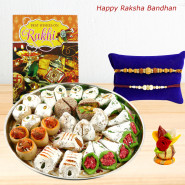 Rakhi Special Sweets - Kaju Mix with 1 Sandalwood Rakhi, 1 Pearl Rakhi and Roli-Chawal