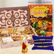 Yummy Sweets with Rakhi - Kaju Mix with 1 Mauli Rakhi, 1 Pearl Rakhi, 1 Sandalwood Rakhi and Roli-Chawal