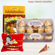 Rakhi Chocolate Delight - Ferrero Rocher 16 Pcs with 1 Kids Rakhi, 1 Mauli Rakhi, 1 Pearl Rakhi and Roli-Chawal