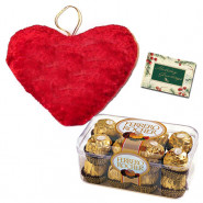Perfect Love Combo - Heart Shaped Pillow, Ferrero Rocher 16 pcs & Card