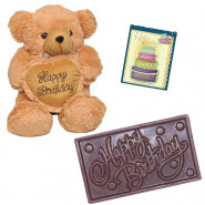 Perfect B'day Gift - Teddy 8 inch with Heart, Happy Birthday Chocolate & Card