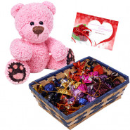 Choco Teddy Love - Teddy 12 inch, Handmade Chocolates Basket 150 gms  & Card