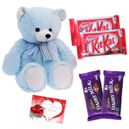 Milky Choco Teddy - Teddy 8 inch, 2 Dairy Milk, 2 Kitkat & Card