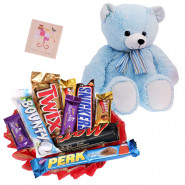 Chocolate N Teddy - Teddy 6 inch, Snickers, Mars, Twix, Bounty, 5 Assorted Bars & Card