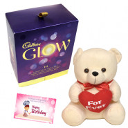 Glow of Heart - Teddy 6 inch with Heart, Cadbury Glow Luxurious Pralines 16 pcs & Card