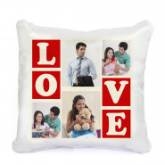 Love Personalized White Cushion (Four Photos) & Card