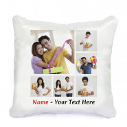 Double Sided Printed Personalized White Cushion (Seven Photos) & Card