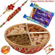 Royal Basket Dryfruit - Assorted Dry Fruits Basket, Assorted 5 Bars with 2 Rakhi and Roli-Chawal