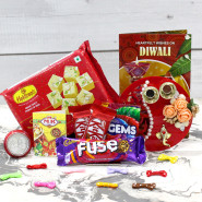 Papdi Thali - Haldiram Soan Papdi, Fancy Ganesha Thali with Flowers & Perals, 2 Kitkat, Gems, Fuse with Bhaidooj Tikka and Laxmi-Ganesha Coin