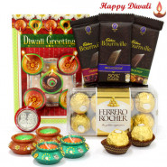 Chocolate Delight - Ferrero Rocher 16 pcs, 3 Bournville with 4 Diyas and Laxmi-Ganesha Coin