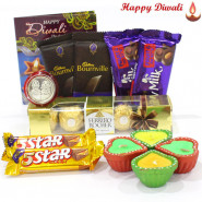 Awsome Chocolates - Ferrero Rocher 4 Pcs, 2 Fruit n Nut, 2 Five Stars, 2 Bournville with 4 Diyas and Laxmi-Ganesha Coin