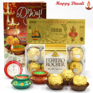 Just Surprise - Ferrero Rocher 16 pcs, 24 Carat Gold Plated Dhan Laxmi Varsha Note with 2 Diyas and Laxmi-Ganesha Coin