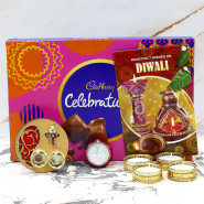 Choco Wonder Thali - Cadbury's celebrations, Artistic Ganesha Thali with Golden Base with 4 Golden Diyas and Laxmi-Ganesha Coin
