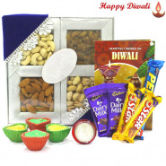 Choco Nutty - Assorted Dry Fruits 200 gms, 5 Assorted Bars with 4 Diyas and Laxmi-Ganesha Coin