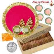 Anjeer Thali - Anjir 200 gms, Stylish Pooja Thali with Golden Border with 4 Diyas and Laxmi-Ganesha Coin