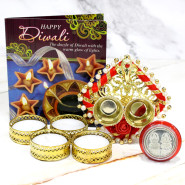 Godly Gift - Auspicious Ganesha Thali with Pearls with 4 Golden Diyas and Laxmi-Ganesha Coin