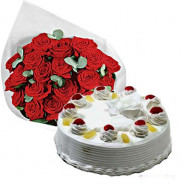 Memories - 20 Red Roses + Pineapple Cake 1kg + Card