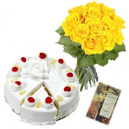 Way of Love - 15 Yellow Roses + Pineapple Cake 1kg + Card
