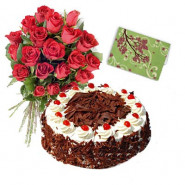 Lovely Wish - 20 Red Roses + Black Forest Cake 2kg + Card