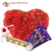Chocos for Valentine - 30 Red Roses Heart + 2 Dairy Milk + Ferrero 4 Pcs + Card