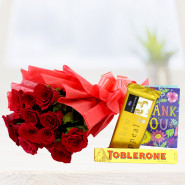 Rosy Crisp - 10 Red Roses Bunch, Toblerone, Cadbury Temptation + Card