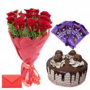 Taste of Heaven - 10 Red Roses, Ferrero Rocher Cake 1/2 Kg, 5 Dairy Milk and Card