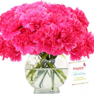 Artificial Silk Flowers - 12 Artificial Silk Carnations Vase + Card
