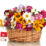Touch Of Love - 40 Assorted Flowers Basket + Card
