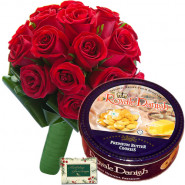 Expression of Love - 50 Red Roses Bunch + Danish Butter Cookies + Card
