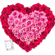 Rose Garden - Heart Shaped 150 Red & Pink Roses + Card