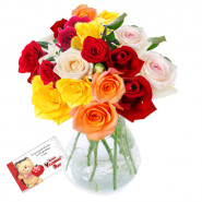 Gracious - 30 Assorted Roses In Vase + Card