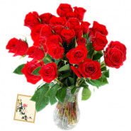 Passion of Red - 24 Red Roses in Vase + Card