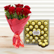 Ferrero Chocos - 10 Red Roses + Ferrero Rocher 24 pcs + Card