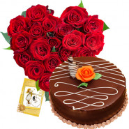Classic Combo - 30 Red Roses Heart + Chocolate Cake 1kg + Card