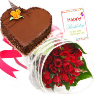 Sweet Moments - 25 Red Roses + Heart Cake 1kg + Card