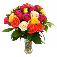 Tantalizing Gift - 18 Mix Roses In Vase + Card