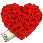 75 Roses Heart - 75 Red Roses Heart Shaped Arrangement + Card