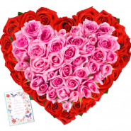 Feel My Heart - 50 Pink & Red Roses Heart Shaped + Card