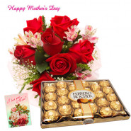 For Angel Mom - 10 Red Roses, Ferrero Rocher 24 pcs and Card