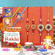 Rakhi Family Set - Bhaiya Bhabhi Rakhi Pair with 3 Kids Rakhis