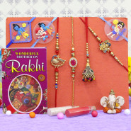 Rakhi Family Set - Diamond Rakhi with Auspicious, 2 Lumba and 3 Kids Rakhis