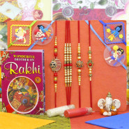 Rakhi Family Set - 5 Kids Rakhis with 3 Pearl Rakhis