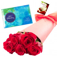 Roses for Celebration - 10 Red Roses Bunch, Cadbury Celebrations + Card