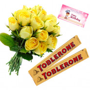 Roses N Toblerone - 10 Yellow Roses Bunch, 2 Toblerone + Card