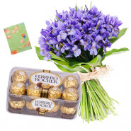 Orchids N Crunch - 6 Purple Orchids Bunch, Ferrero Rocher 16 Pcs + Card