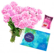 Pink Cadbury - 20 Pink Carnations Bunch, Cadbury Celebration + Card