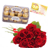 Rose n Rocher - 20 Red Roses Bunch, Ferrero Rocher 16 Pcs + Card