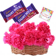 Basket Nuts - 20 Pink Carnations Basket, 2 Fruit N Nut + Card