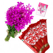 Orchid Crunch - 6 Purple Orchids Bunch, 5 KitKat Chocolate Bars + Card